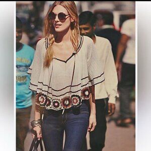 Free People Way She Moves White Peasant Crochet Doilies Gauze Crop Top XS Boho